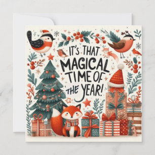Magical time of the year tree - Christmas foxes Holiday Card