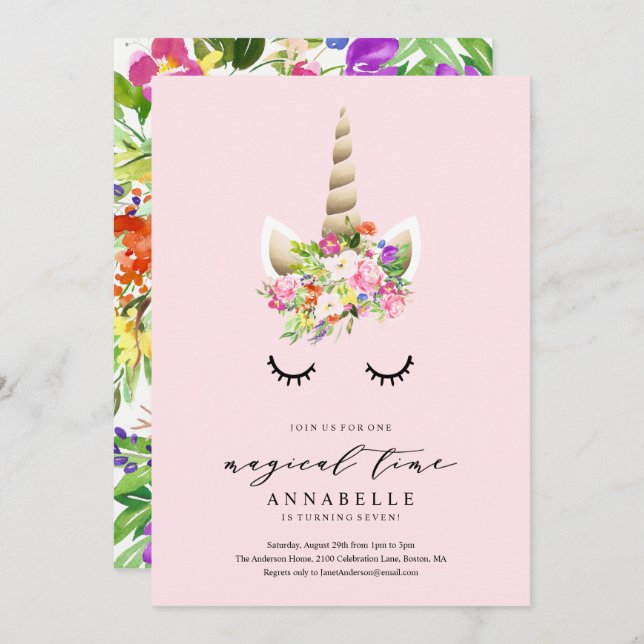 Magical Time Unicorn Birthday Invitation (Front/Back)