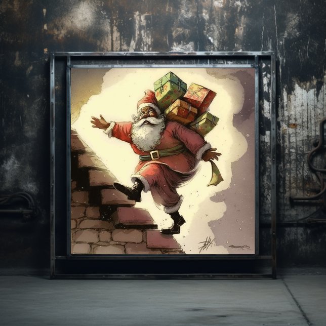 Magical Timeless Black Santa on the Chimney Poster (Creator Uploaded)