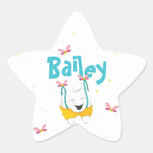 Magical Tooth in Suspenders Personalised in Blue Star Sticker