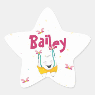 Magical Tooth in Suspenders Personalised in Pink Star Sticker