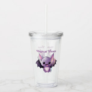 Magical Treats – Cute Purple Bat Halloween Acrylic Tumbler