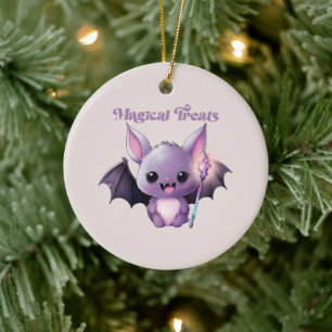Magical Treats – Cute Purple Bat Halloween Ceramic Ornament