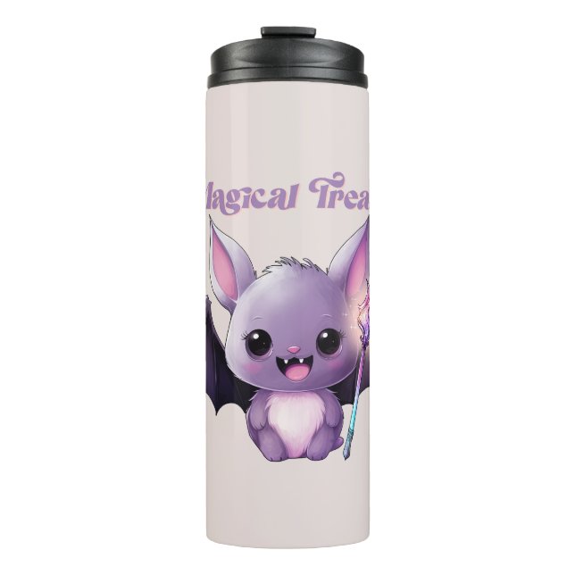 Magical Treats – Cute Purple Bat Halloween Thermal Tumbler (Front)