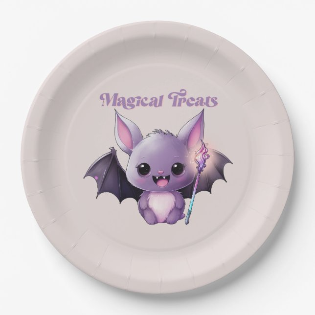 Magical Treats with Cute Bats Paper Plate (Front)