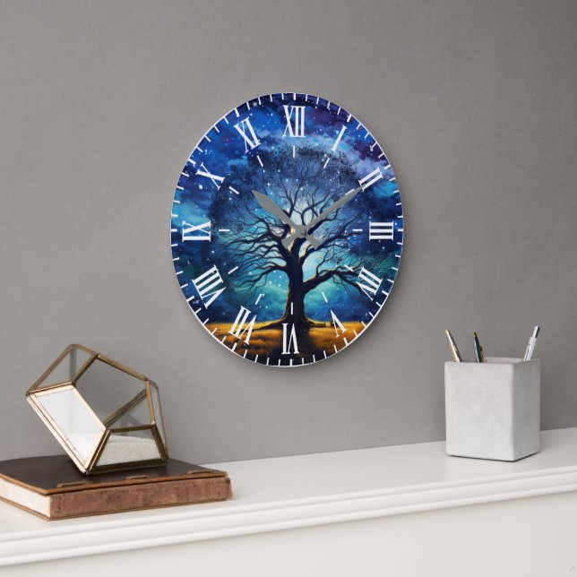 Magical Tree of Life Starry Night Unique Wall Cloc Large Clock (Office)
