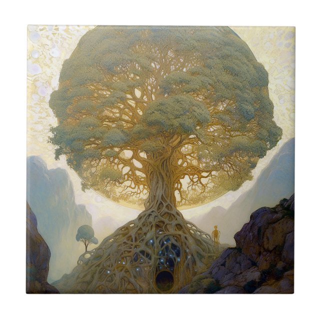 Magical Tree Of Life Surreal Nature Art Ceramic Tile (Front)