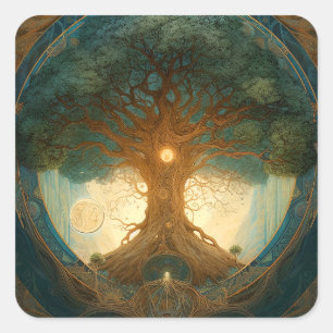 Magical Tree Of Life Surreal Nature Art Square Sticker