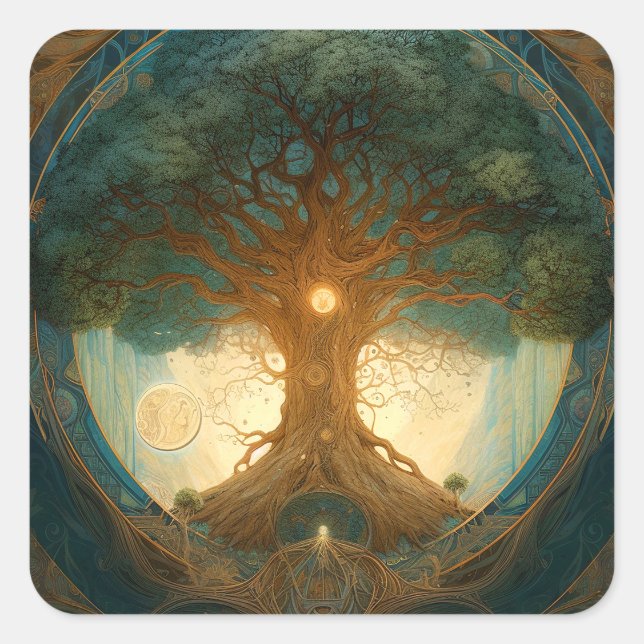 Magical Tree Of Life Surreal Nature Art Square Sticker (Front)