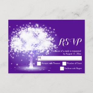 Magical tree, sparkling lights purple wedding RSVP