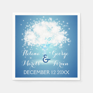 Magical tree with sparkling lights blue wedding napkin