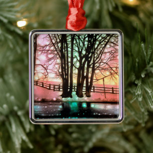 Magical Trees on a Snowy Delaware Hillside Metal Ornament