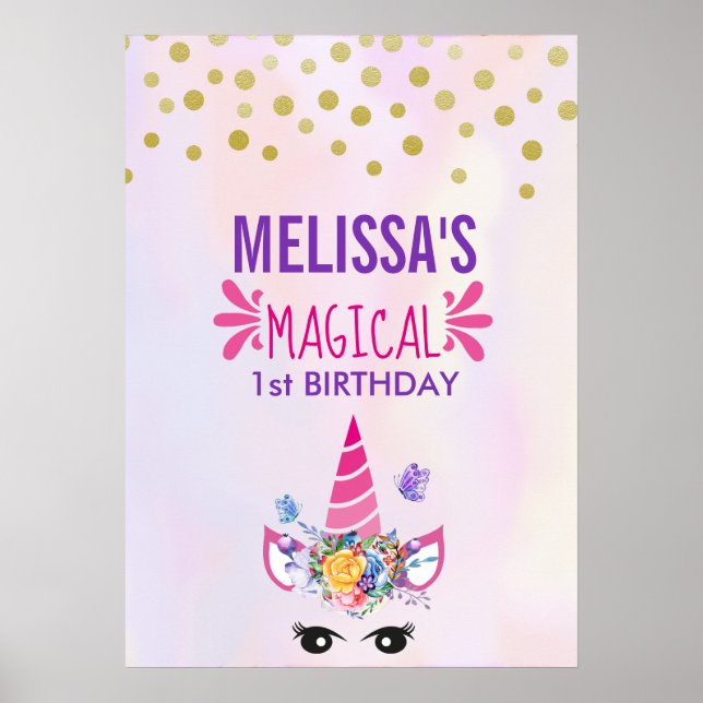 Magical trendy Pink Unicorn Birthday Poster (Front)
