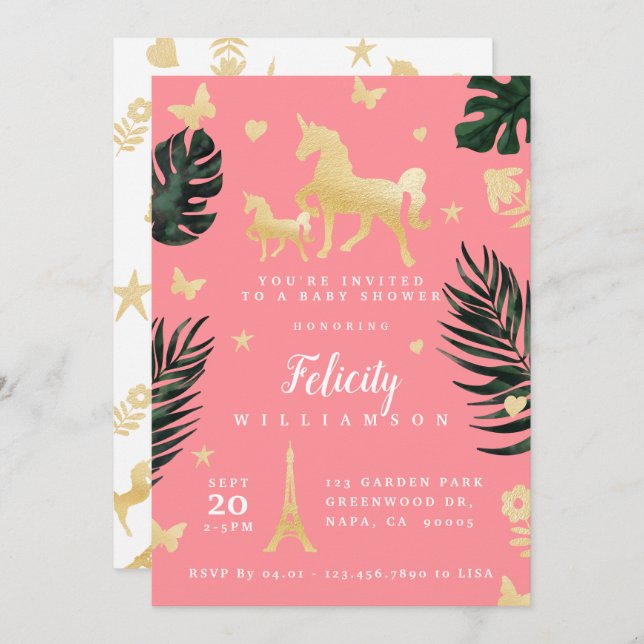 Magical Tropical Unicorn Baby Shower Invitation (Front/Back)