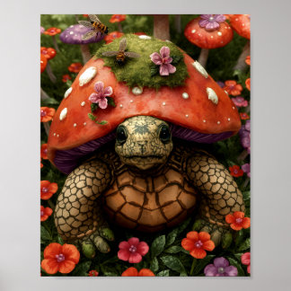 Magical Turtle in Flower Forest Poster