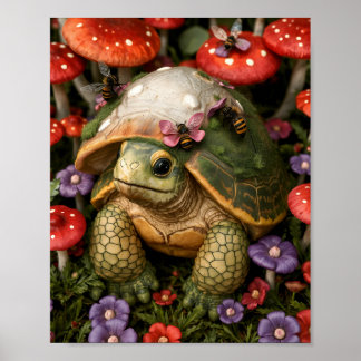 Magical Turtle in Flower Forest Poster