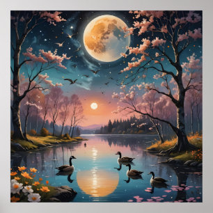 Magical Twilight by the Lake Poster