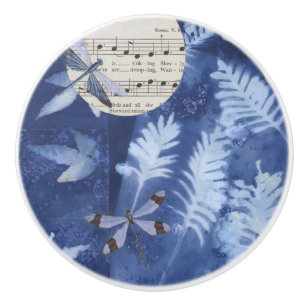 Magical Twilight Dragonfly Cyanotype Ceramic Knob