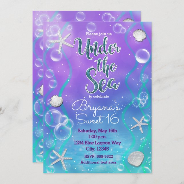 Magical Under The Sea Birthday Party Invitation (Front/Back)