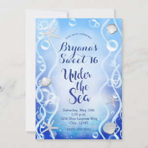 Magical Under The Sea Blue Fade Sweet 16 Birthday Invitation
