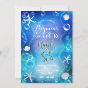 Magical Under The Sea Dark Blue Sweet 16 Birthday Invitation