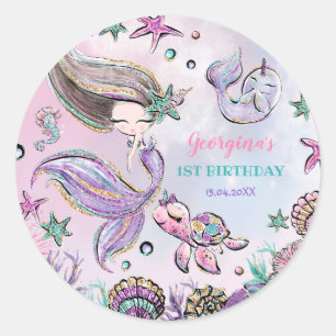 Magical Under the Sea Mermaid Baby Girl Birthday Classic Round Sticker