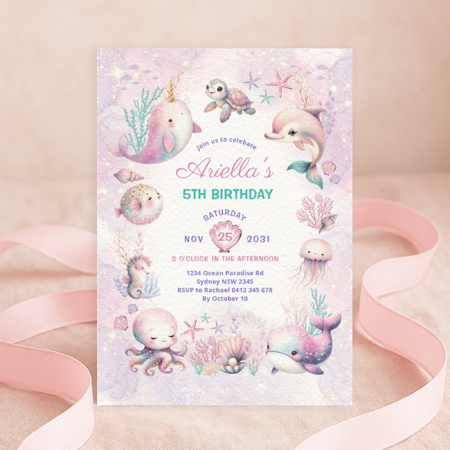 Magical Under the Sea Ocean Animals Girl Birthday Invitation (Creator Uploaded)