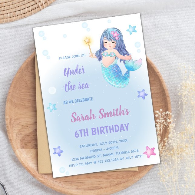 Magical Under the Sea Party Invitations for Girls (Mermaid Birthday Invitations)