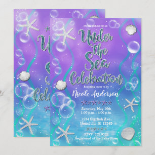 Magical Under The Sea Purple Teal Baby Shower  Invitation
