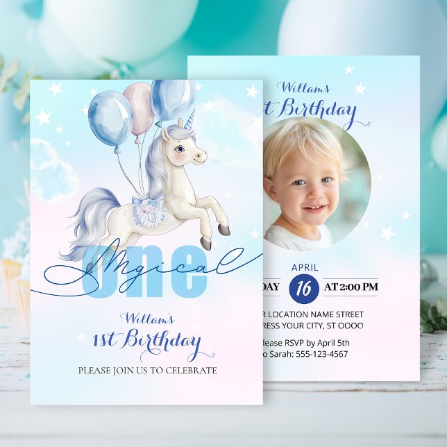 Magical Unicorn 1st Birthday Invitation (Creator Uploaded)