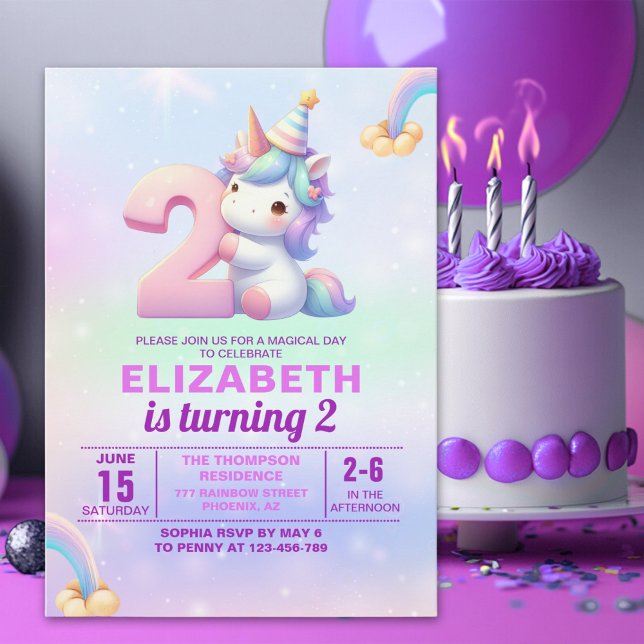 Magical Unicorn 2nd Birthday Invitation for Girls (Creator Uploaded)