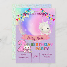Magical Unicorn- 2nd Birthday Party Invitation