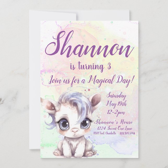 Magical Unicorn 3rd Birthday,              Invitation (Front)