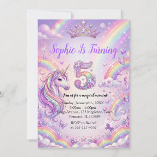 Magical Unicorn 5th Birthday Invitation