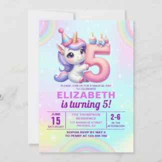 Magical Unicorn 5th Birthday – Rainbow theme Invitation