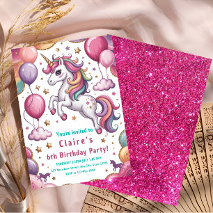 Magical Unicorn 6th Birthday Invitation