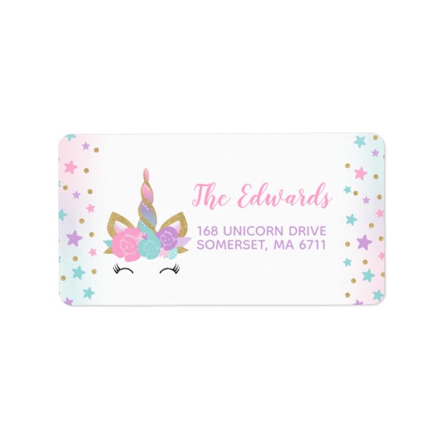 Magical Unicorn Address Labels Unicorn Party (Front)