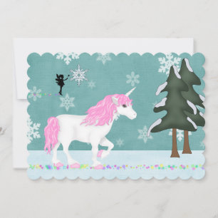 Magical Unicorn and Fairy Winter Forest Christmas Holiday Card