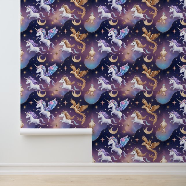 Magical Unicorn and Phoenix Galaxy Sky Removable Wallpaper (Application)