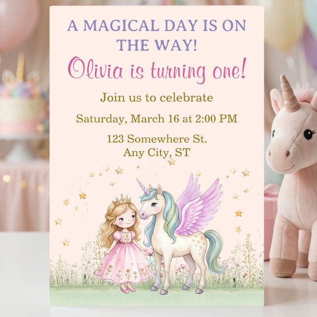 Magical Unicorn and Princess Birthday Invitation (Magical Unicorn and Princess Birthday Invitation)