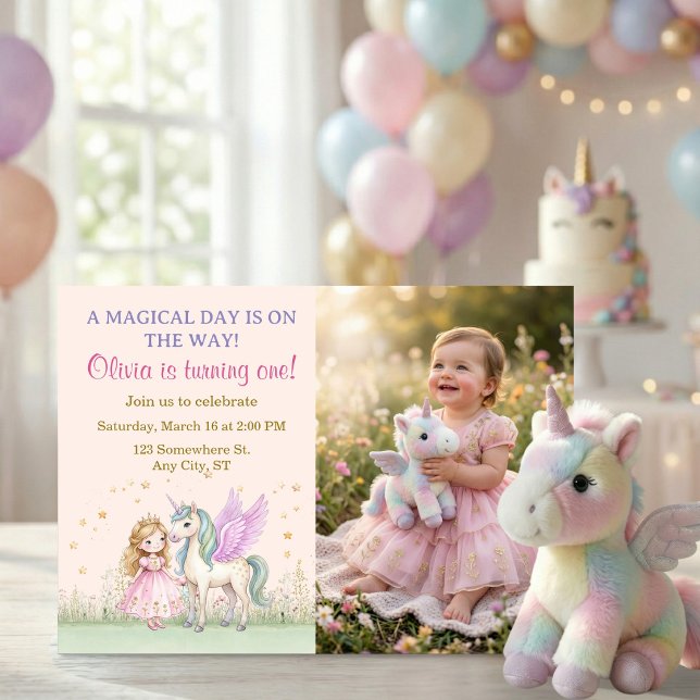 Magical Unicorn and Princess Photo Birthday Invitation (Magical Unicorn and Princess Photo Birthday Invitation)