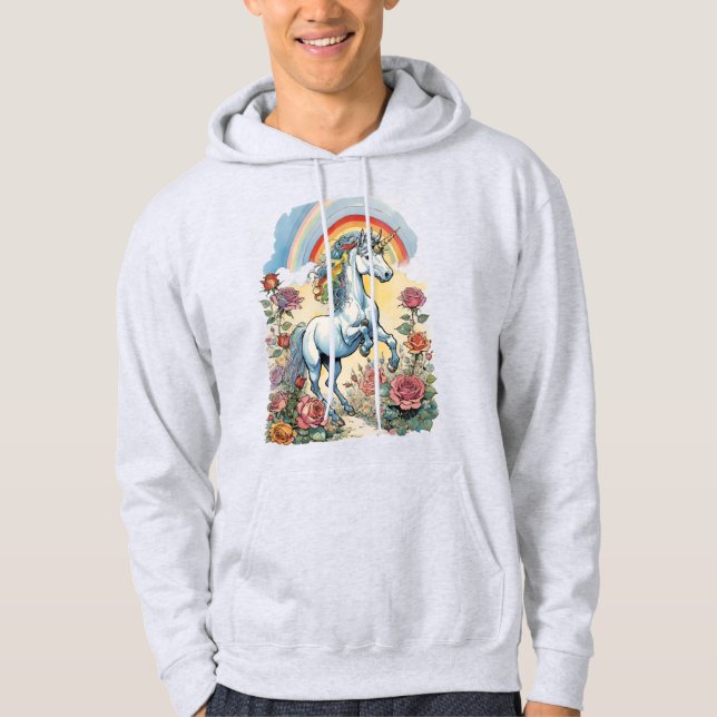 Magical Unicorn and Rainbow with Roses Hoodie (Front)