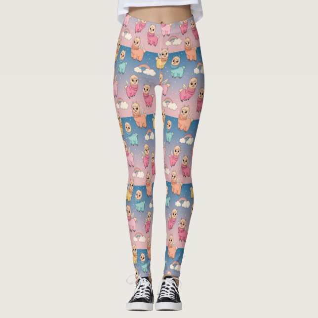 Magical Unicorn and Stars Pattern Design Leggings (Front)