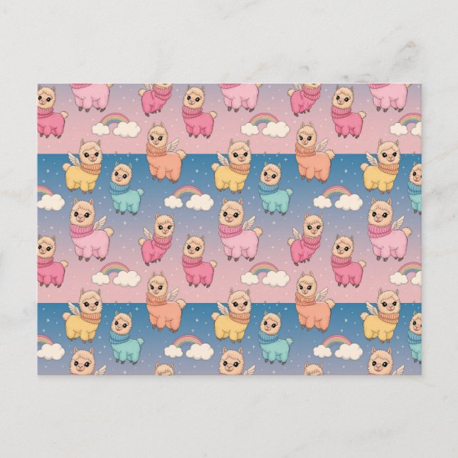 Magical Unicorn and Stars Pattern Design Postcard (Front)
