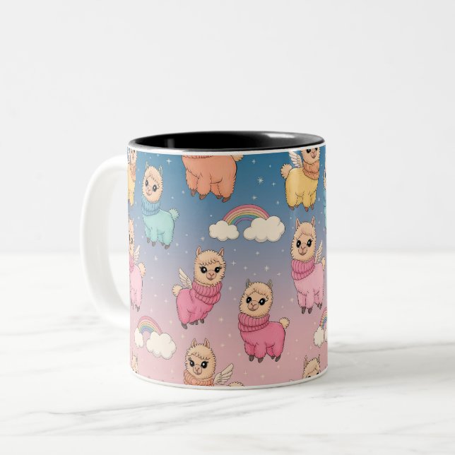 Magical Unicorn and Stars Pattern Design Two-Tone Coffee Mug (Front Left)