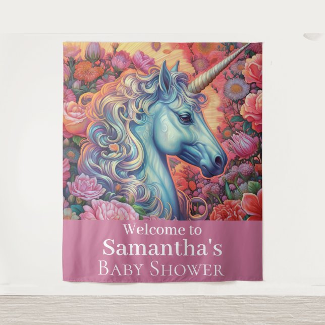 Magical Unicorn Baby Shower backdrop Tapestry (Front)