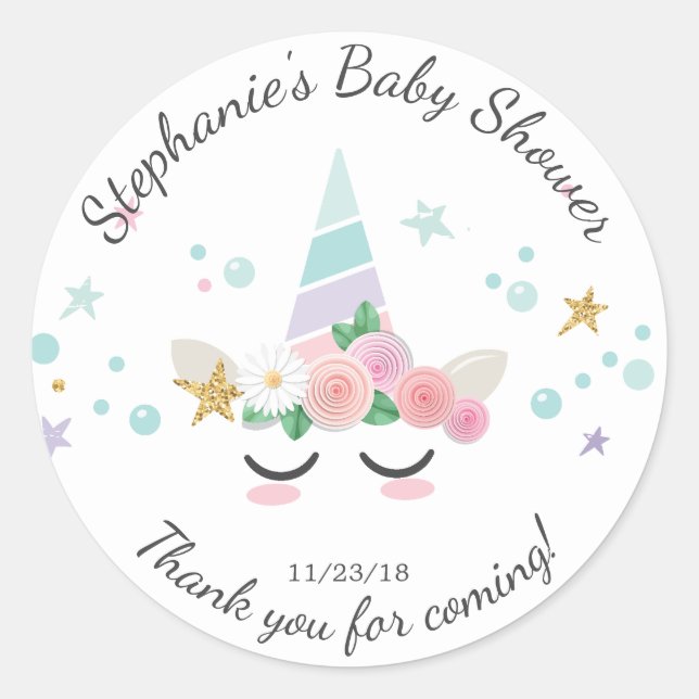 Magical Unicorn Baby Shower Favour Sticker (Front)
