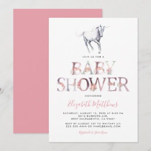 Magical Unicorn Baby Shower   Pink Floral Girl Invitation