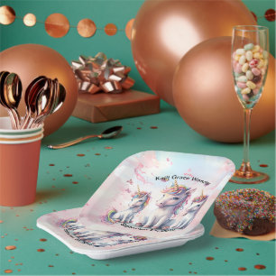Magical Unicorn Baby Shower Square Paper Plates
