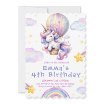 Magical Unicorn Balloon Kids Birthday Invitations